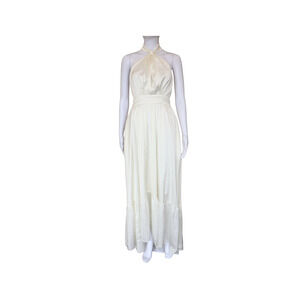 Serena Flowy Silk Halter Maxi Dress - White - XS